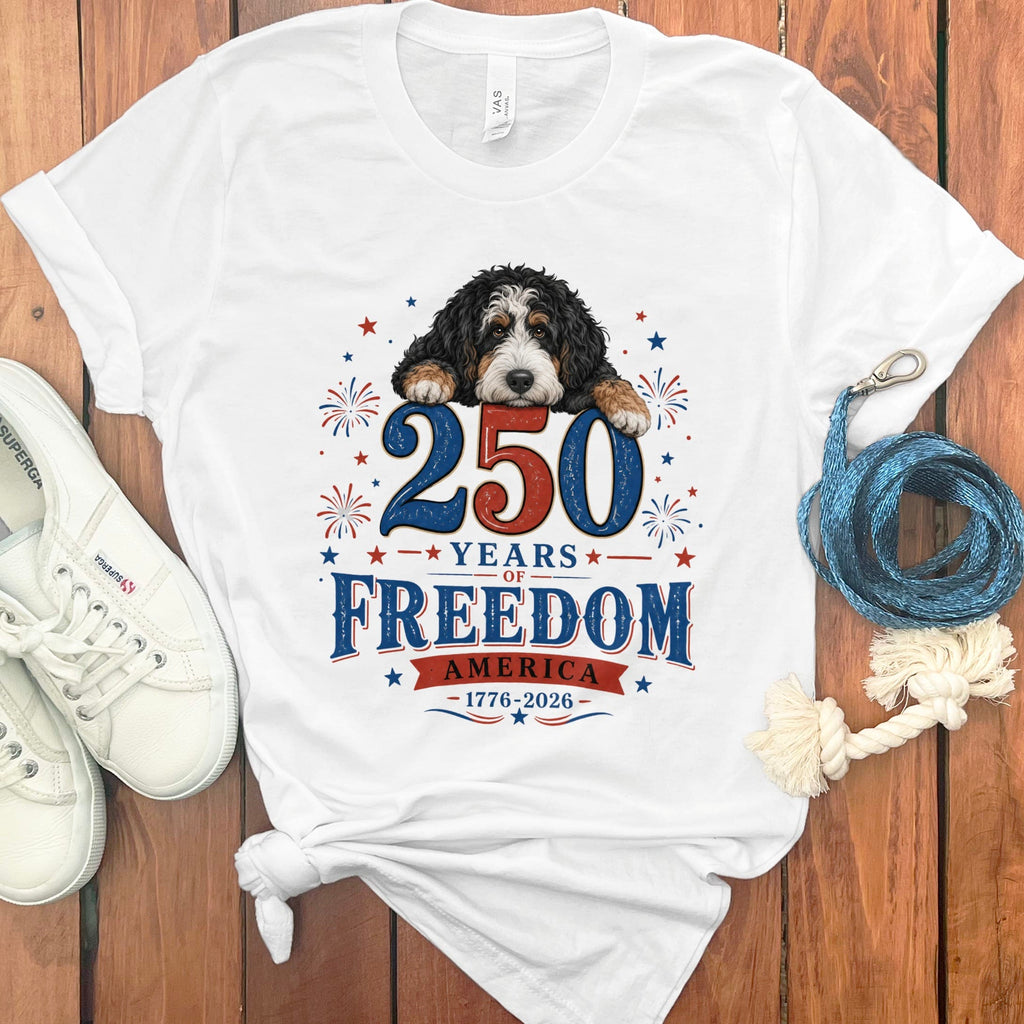 Bernedoodle Freedom T-Shirt in White / S by Puppy Jo