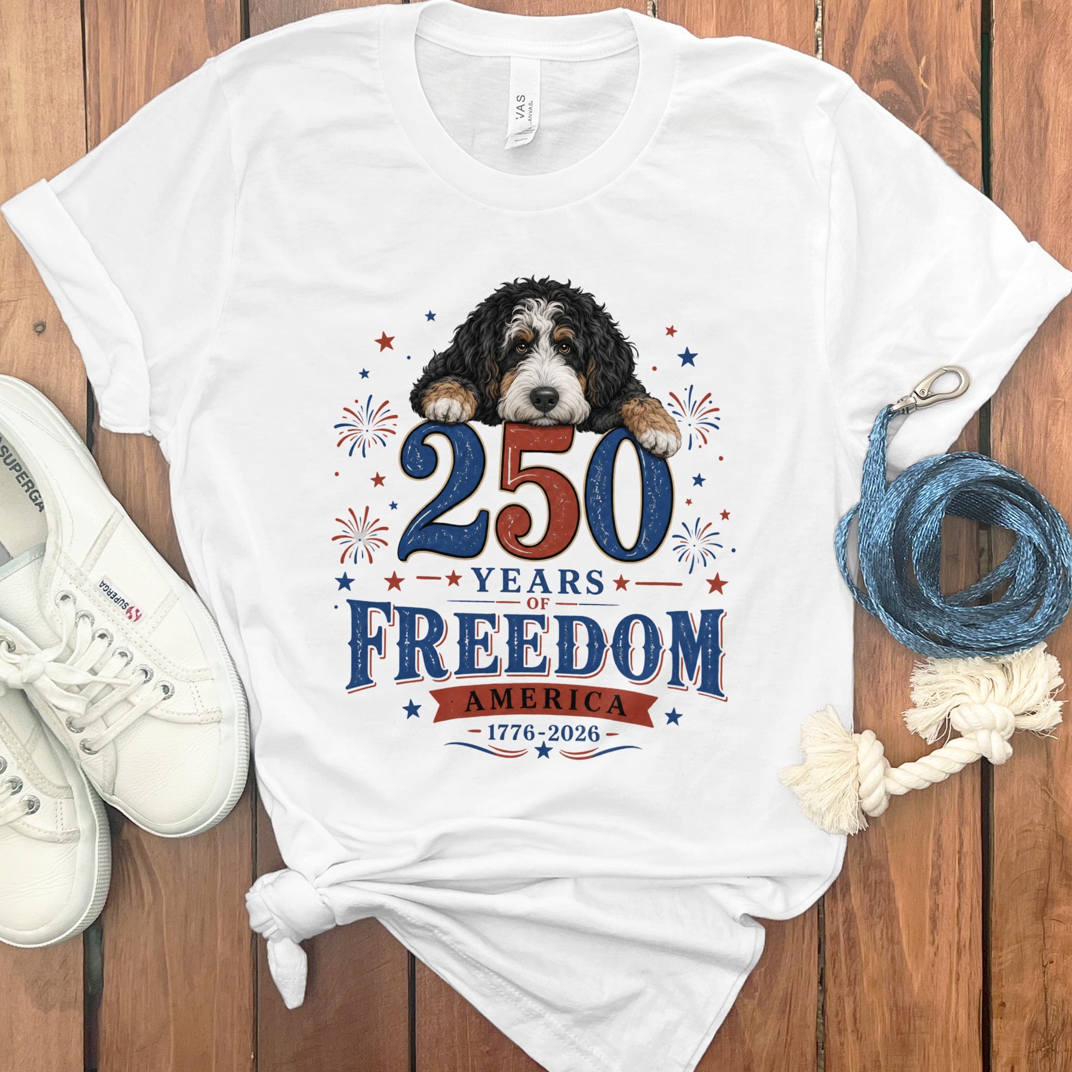 Bernedoodle Freedom T-Shirt in White / S by Puppy Jo