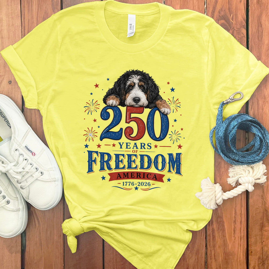 Bernedoodle Freedom T-Shirt in Yellow / S by Puppy Jo