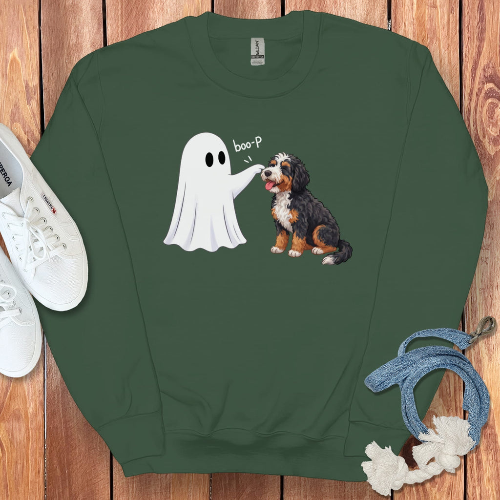 Bernedoodle Ghost Boop Sweatshirt in Forest Green / S by Puppy Jo