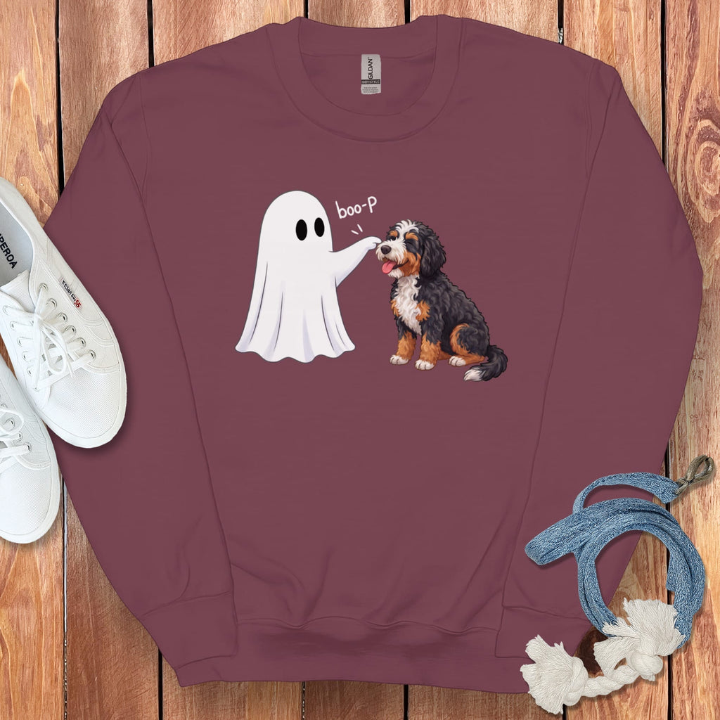 Bernedoodle Ghost Boop Sweatshirt in Maroon / S by Puppy Jo