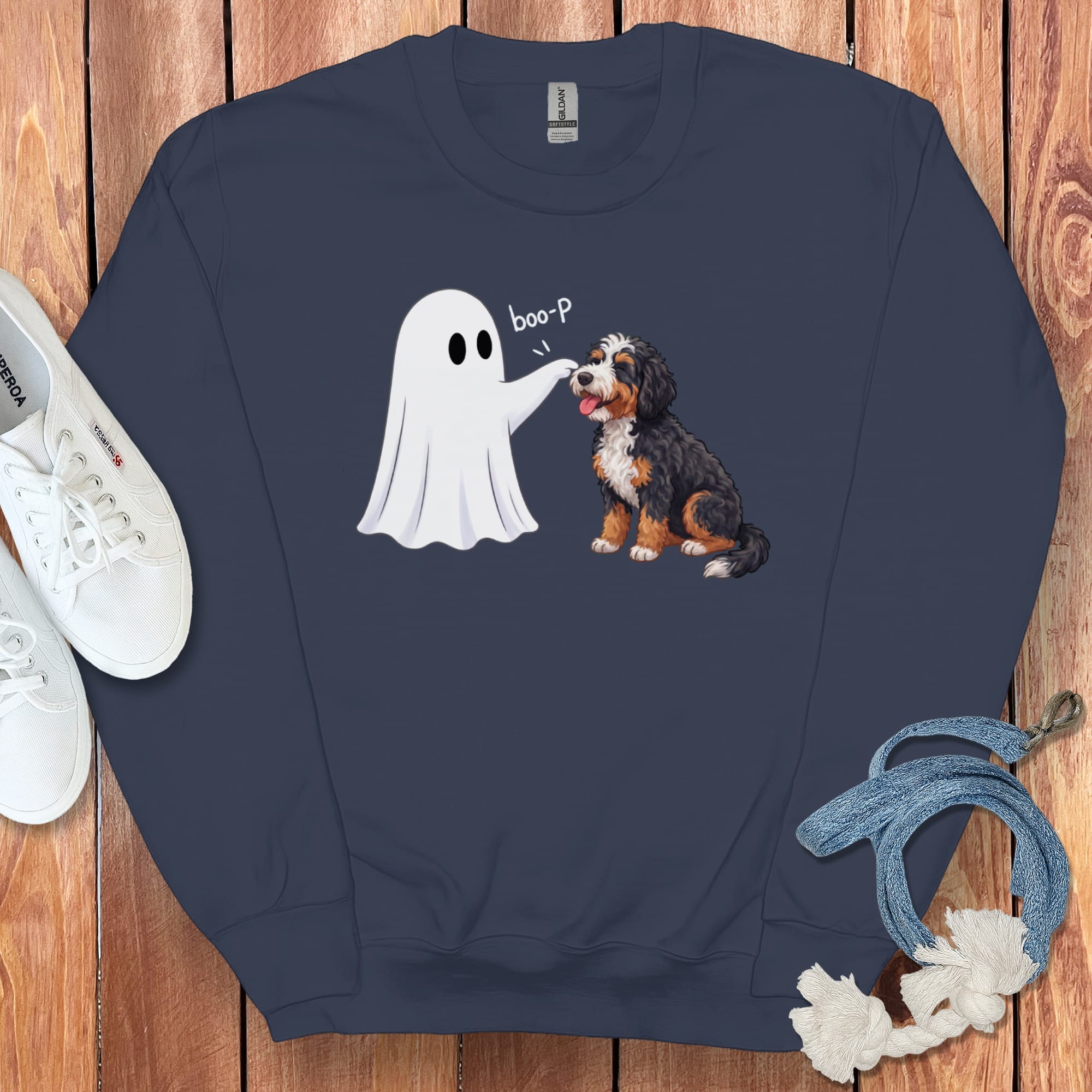 Bernedoodle Ghost Boop Sweatshirt in Navy / S by Puppy Jo