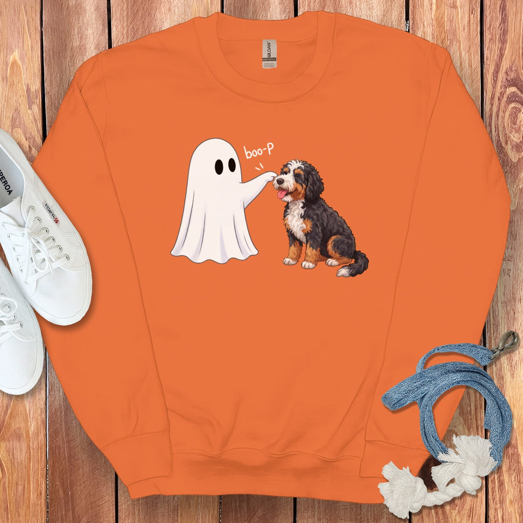 Bernedoodle Ghost Boop Sweatshirt in Orange / M by Puppy Jo