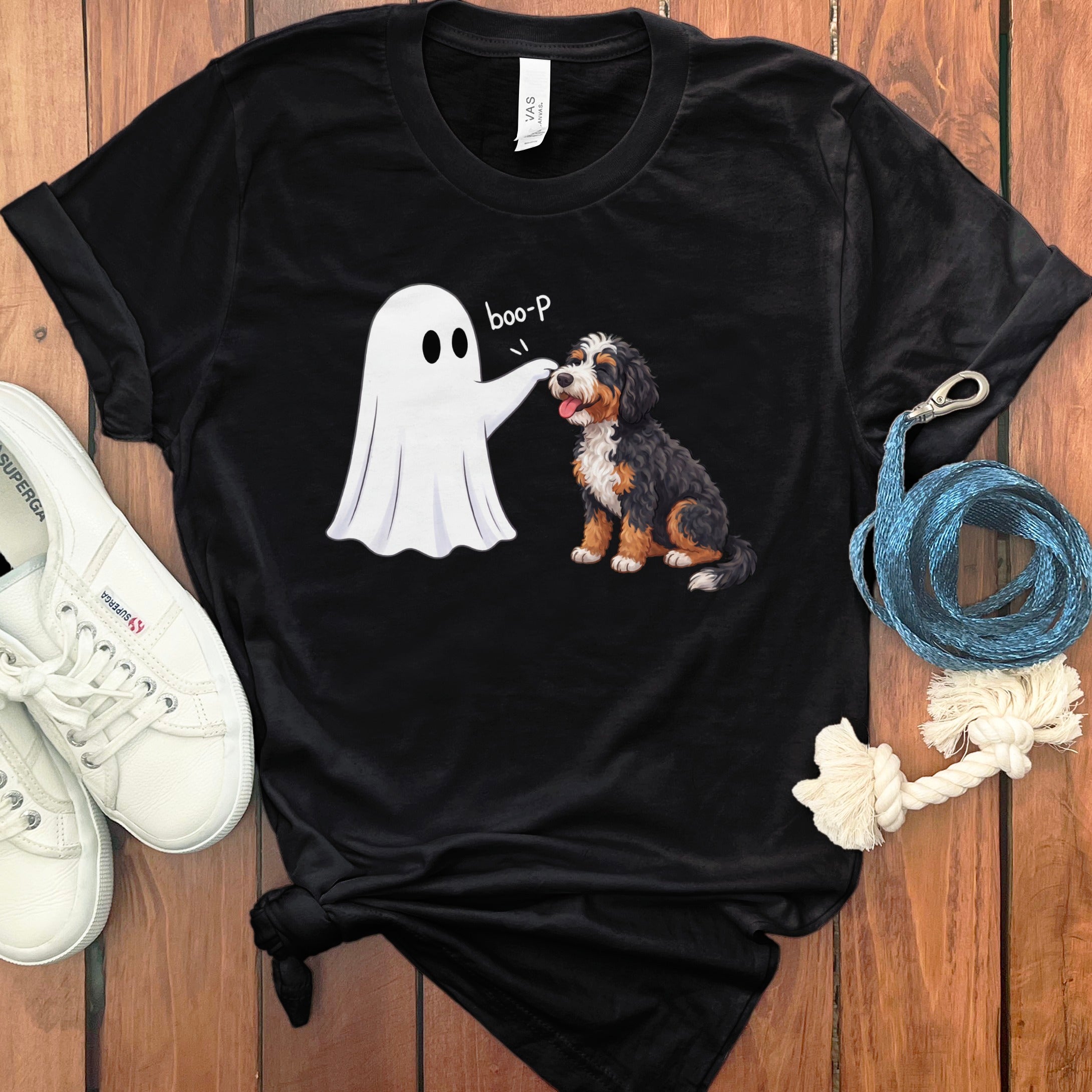 Bernedoodle Ghost Boop T-Shirt in Black / S by Puppy Jo