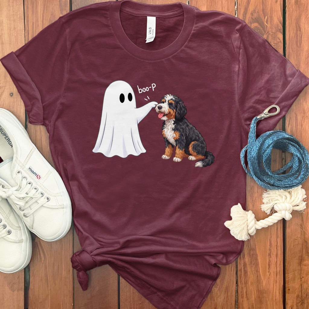 Bernedoodle Ghost Boop T-Shirt in Maroon / S by Puppy Jo