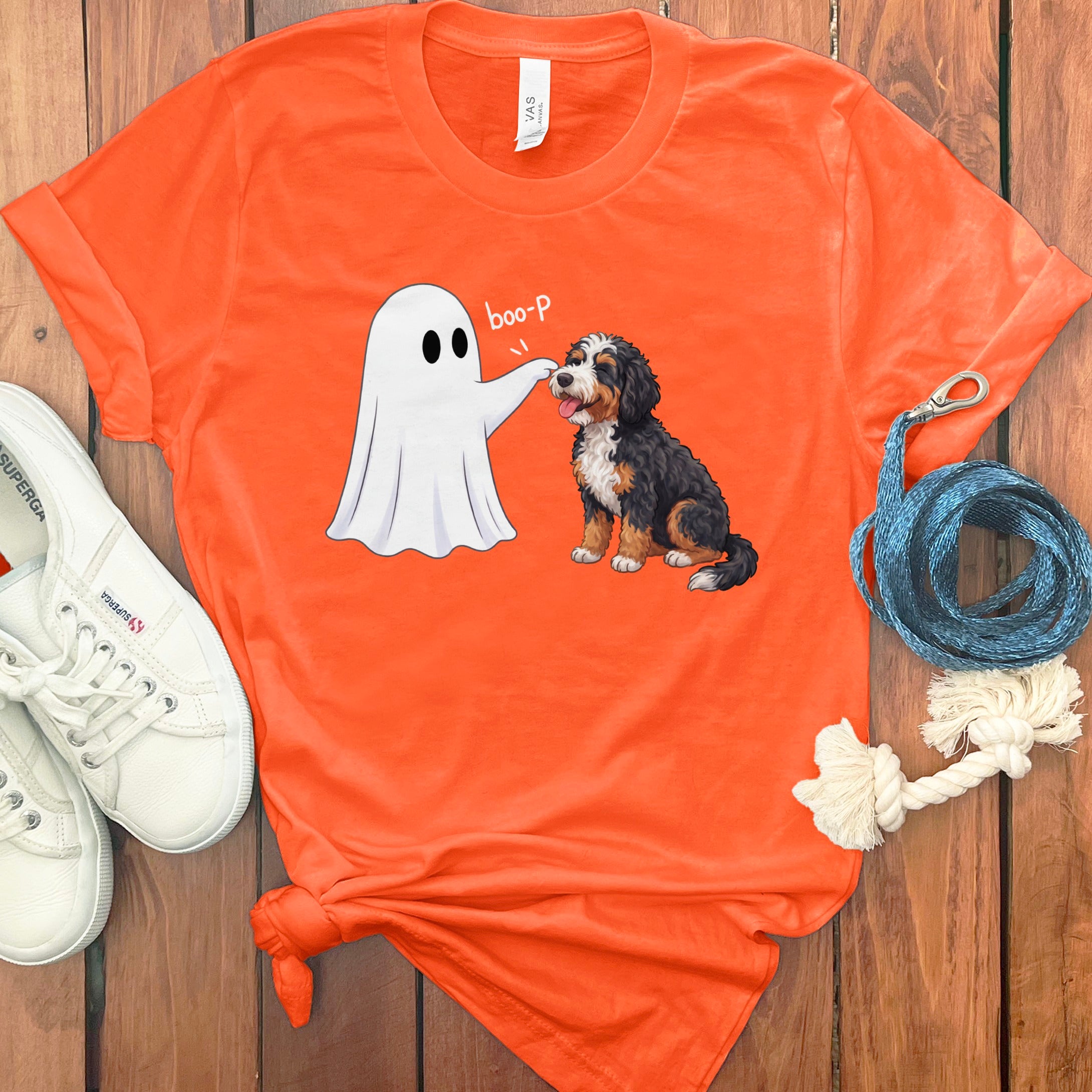 Bernedoodle Ghost Boop T-Shirt in Orange / S by Puppy Jo