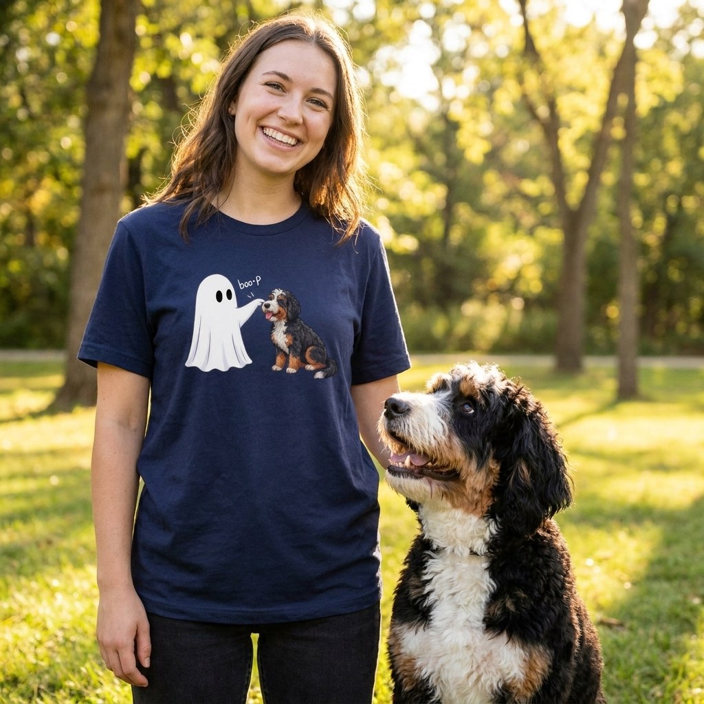Bernedoodle Ghost Boop T-Shirt in by Puppy Jo