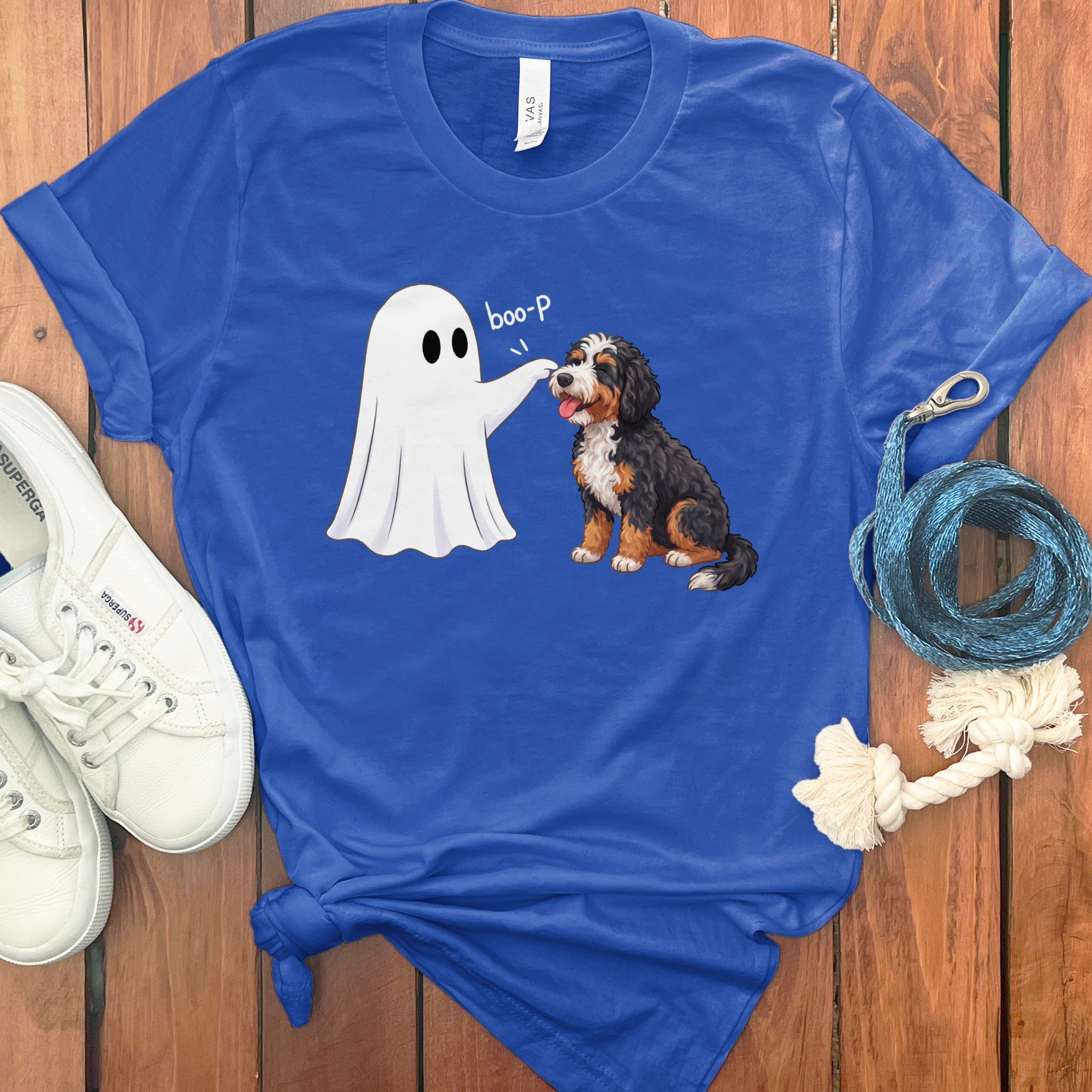 Bernedoodle Ghost Boop T-Shirt in True Royal / S by Puppy Jo