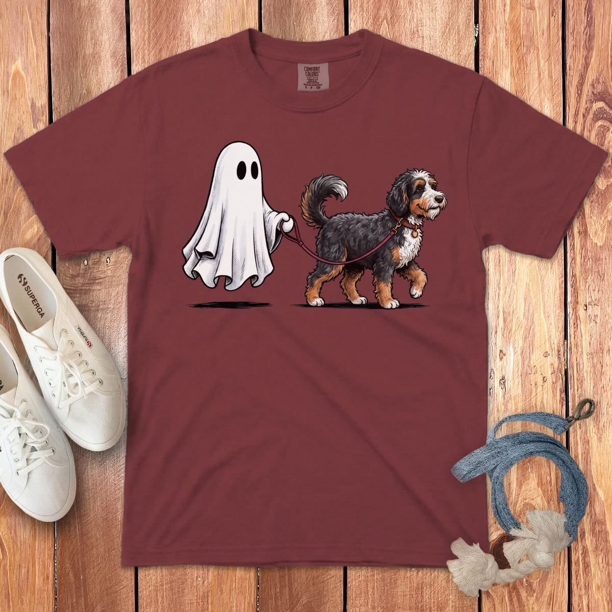 Bernedoodle Ghost Walk Signature T-Shirt in Chili / S by Puppy Jo