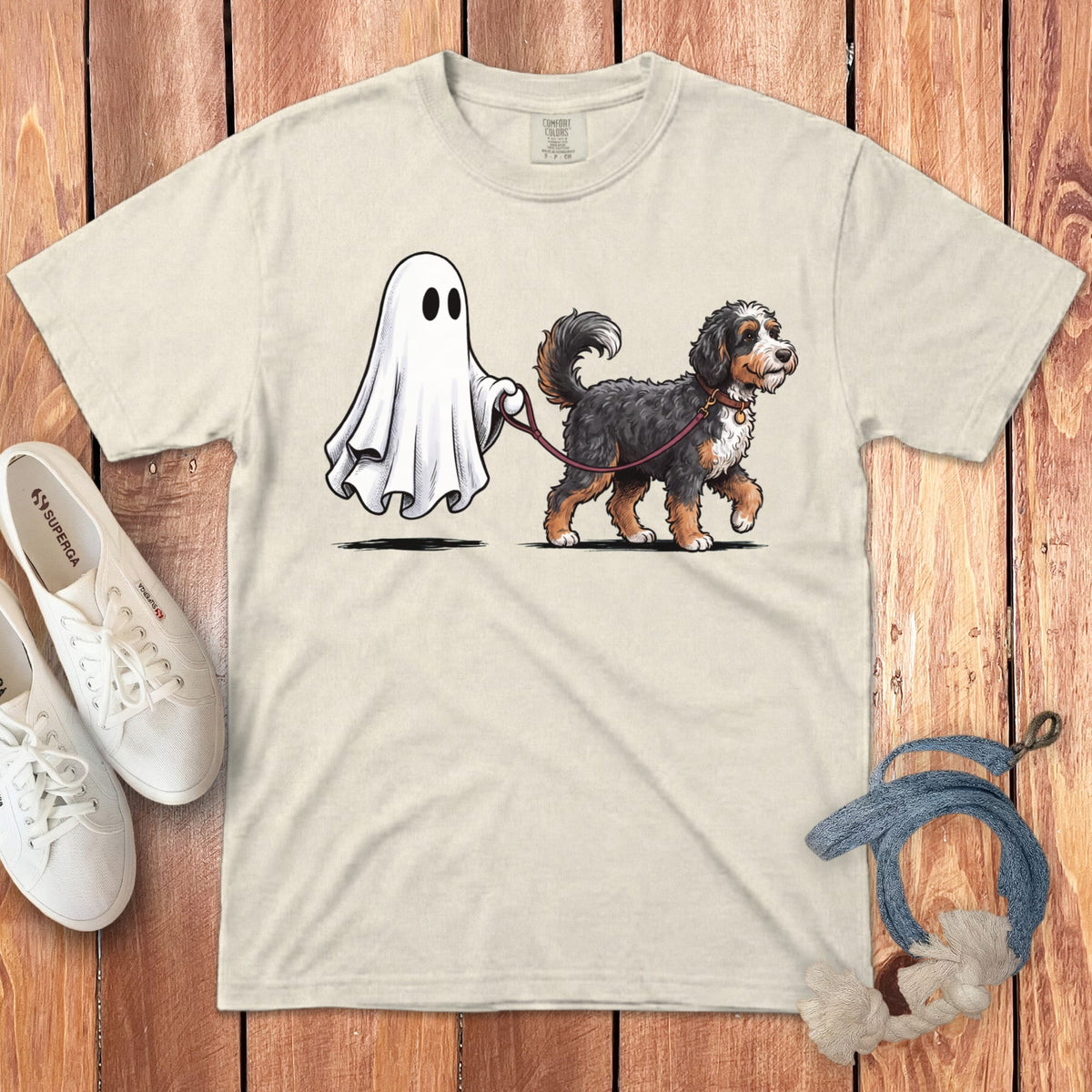 Bernedoodle Ghost Walk Signature T-Shirt in Ivory / S by Puppy Jo