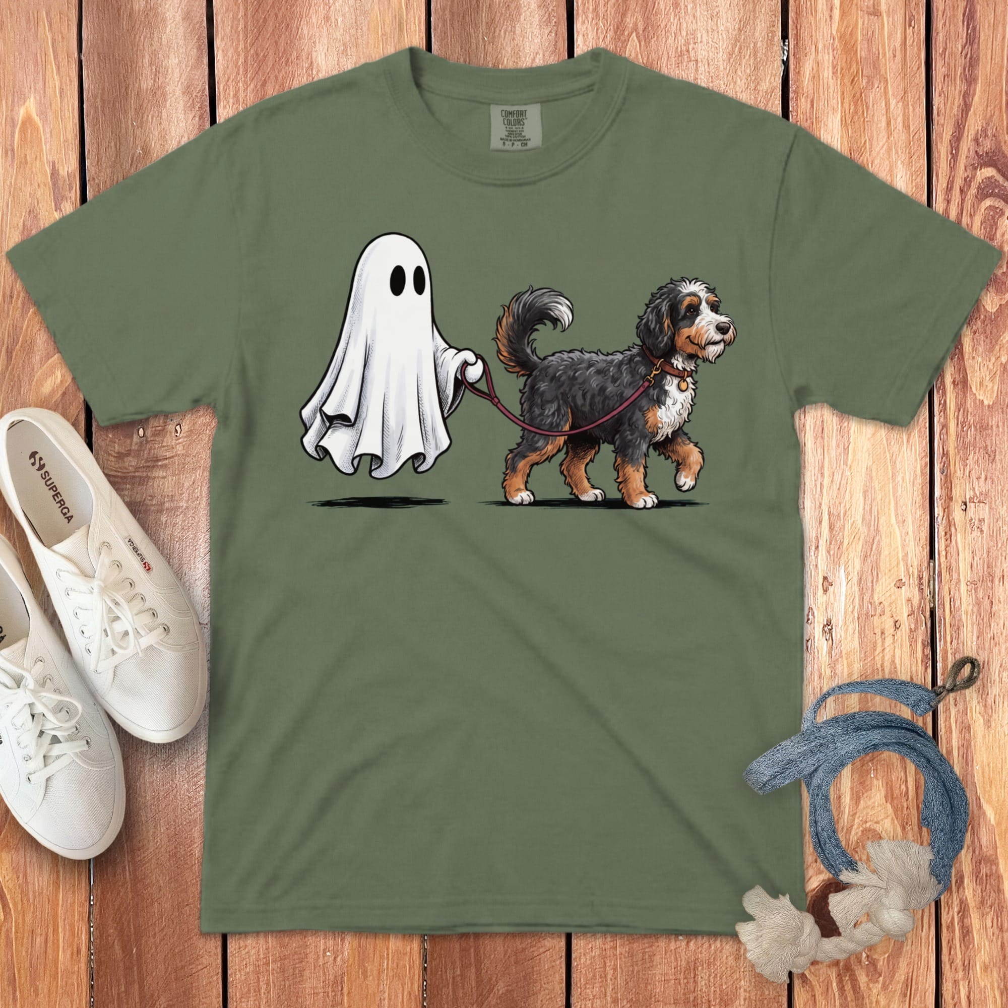 Bernedoodle Ghost Walk Signature T-Shirt in Moss / S by Puppy Jo