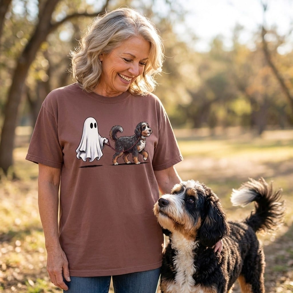 Bernedoodle Ghost Walk Signature T-Shirt in by Puppy Jo