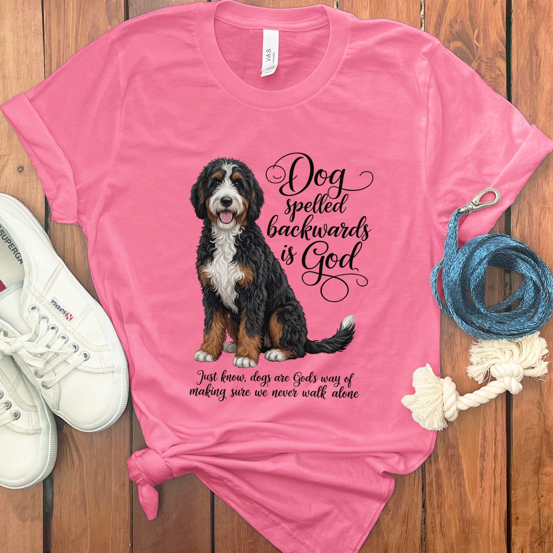 Bernedoodle God T-Shirt in Charity Pink / S by Puppy Jo