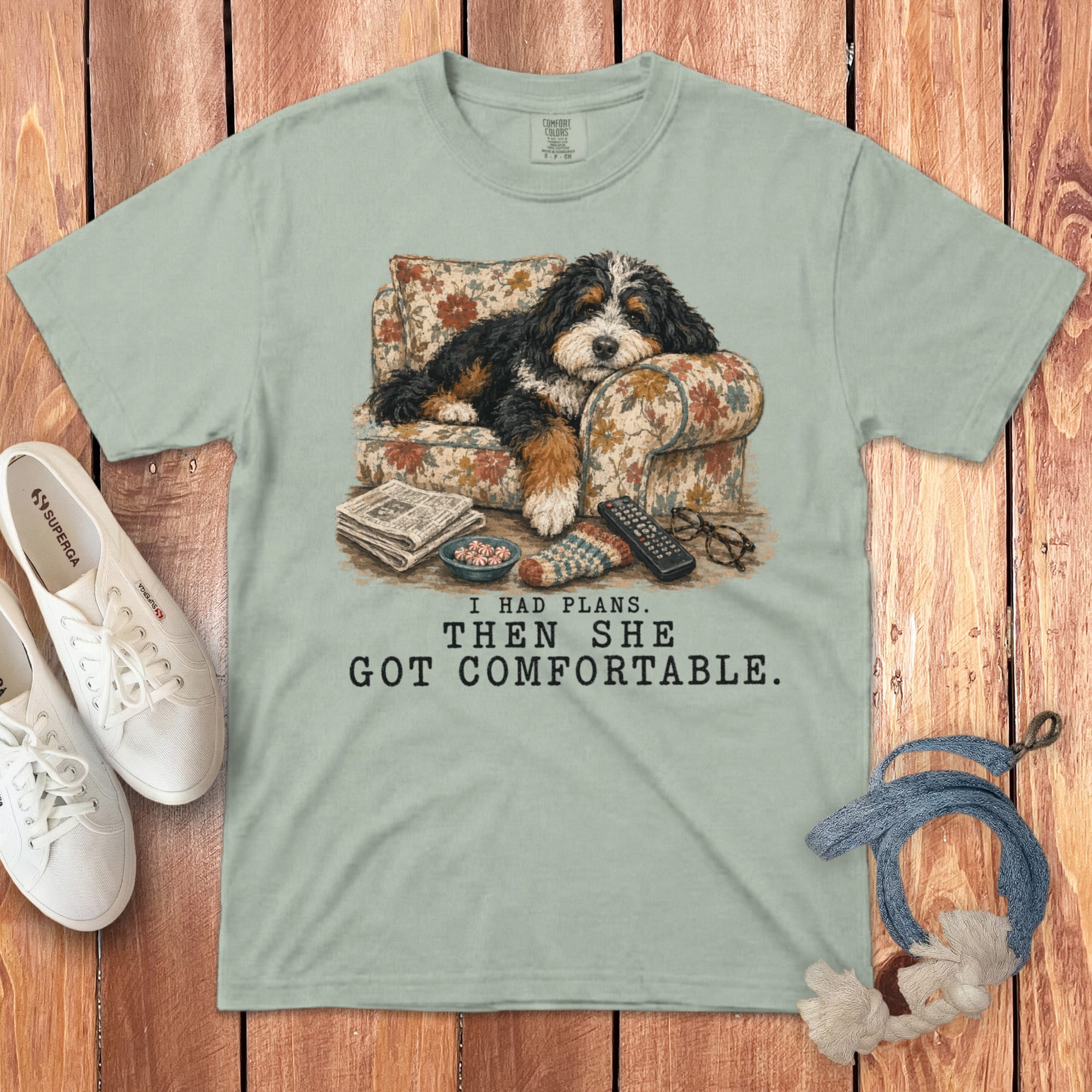 Bernedoodle Got Comfortable Signature T-Shirt in Bay / S by Puppy Jo