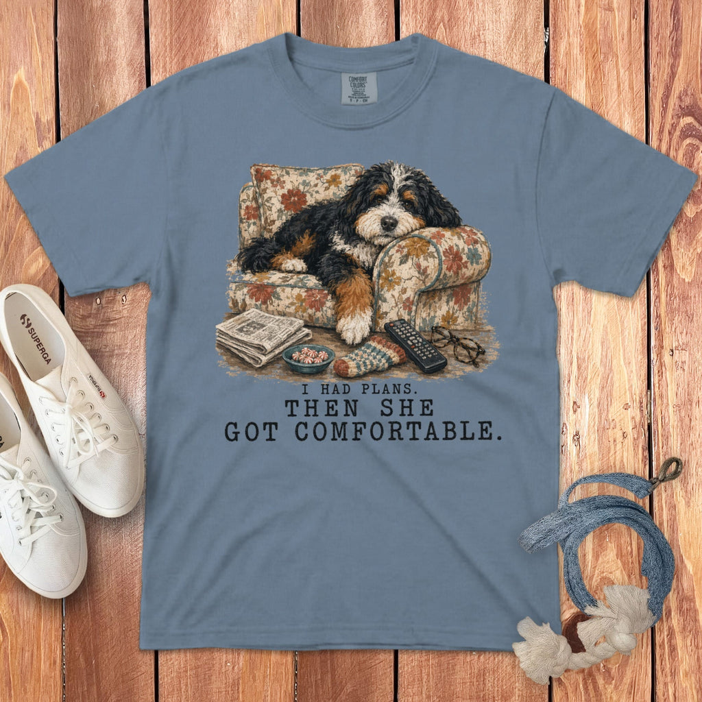Bernedoodle Got Comfortable Signature T-Shirt in Blue Jean / S by Puppy Jo