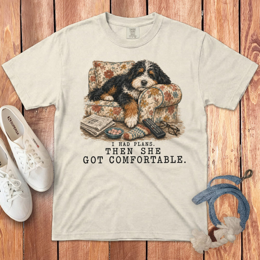 Bernedoodle Got Comfortable Signature T-Shirt in Ivory / S by Puppy Jo
