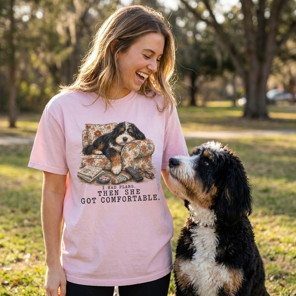 Bernedoodle Got Comfortable Signature T-Shirt in by Puppy Jo