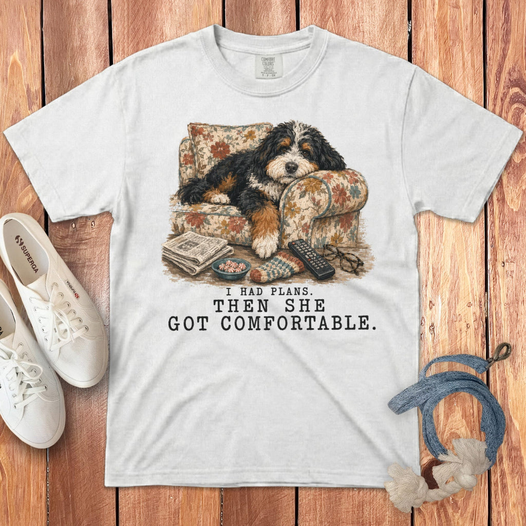 Bernedoodle Got Comfortable Signature T-Shirt in White / S by Puppy Jo