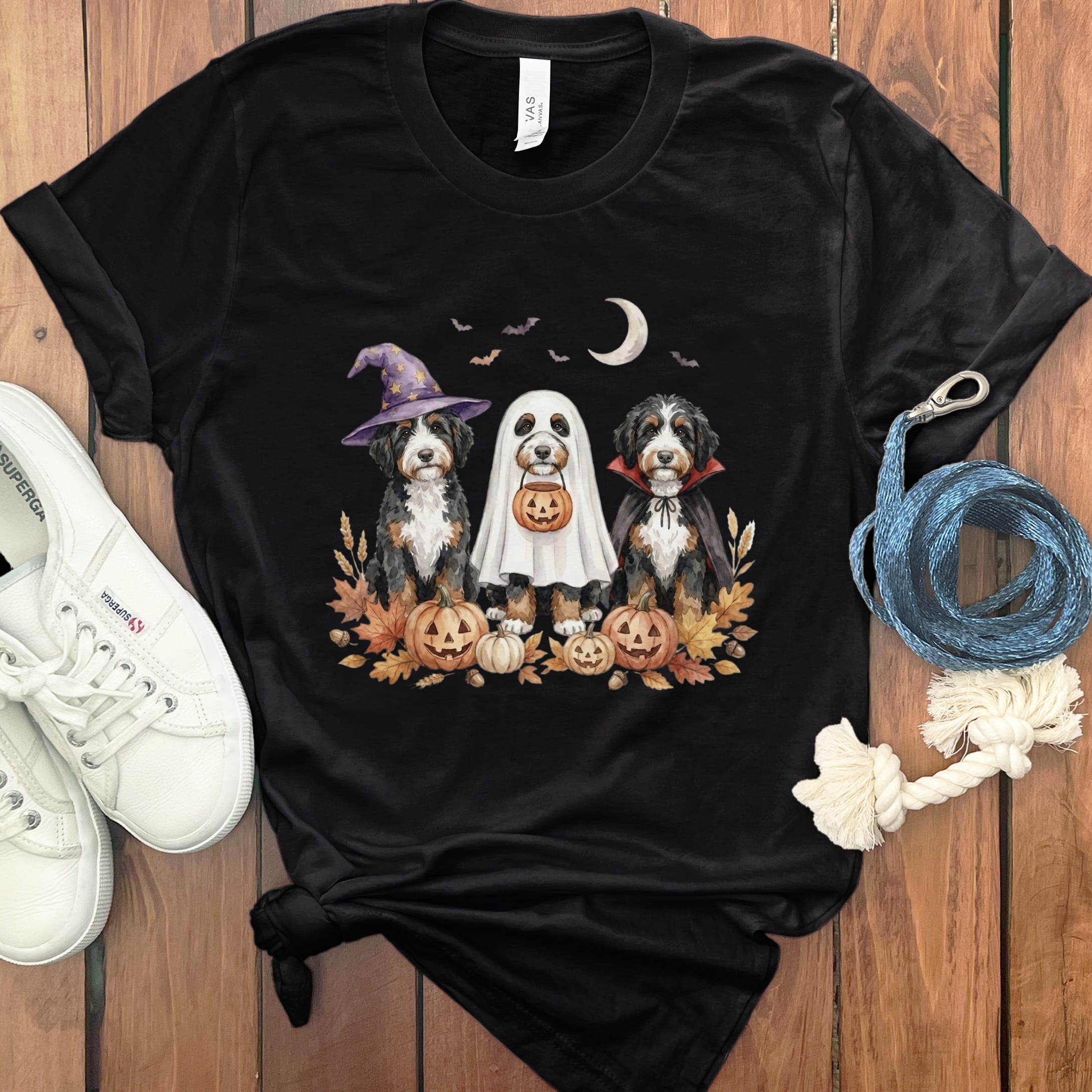 Bernedoodle Halloween Crew T-Shirt in Black / S by Puppy Jo