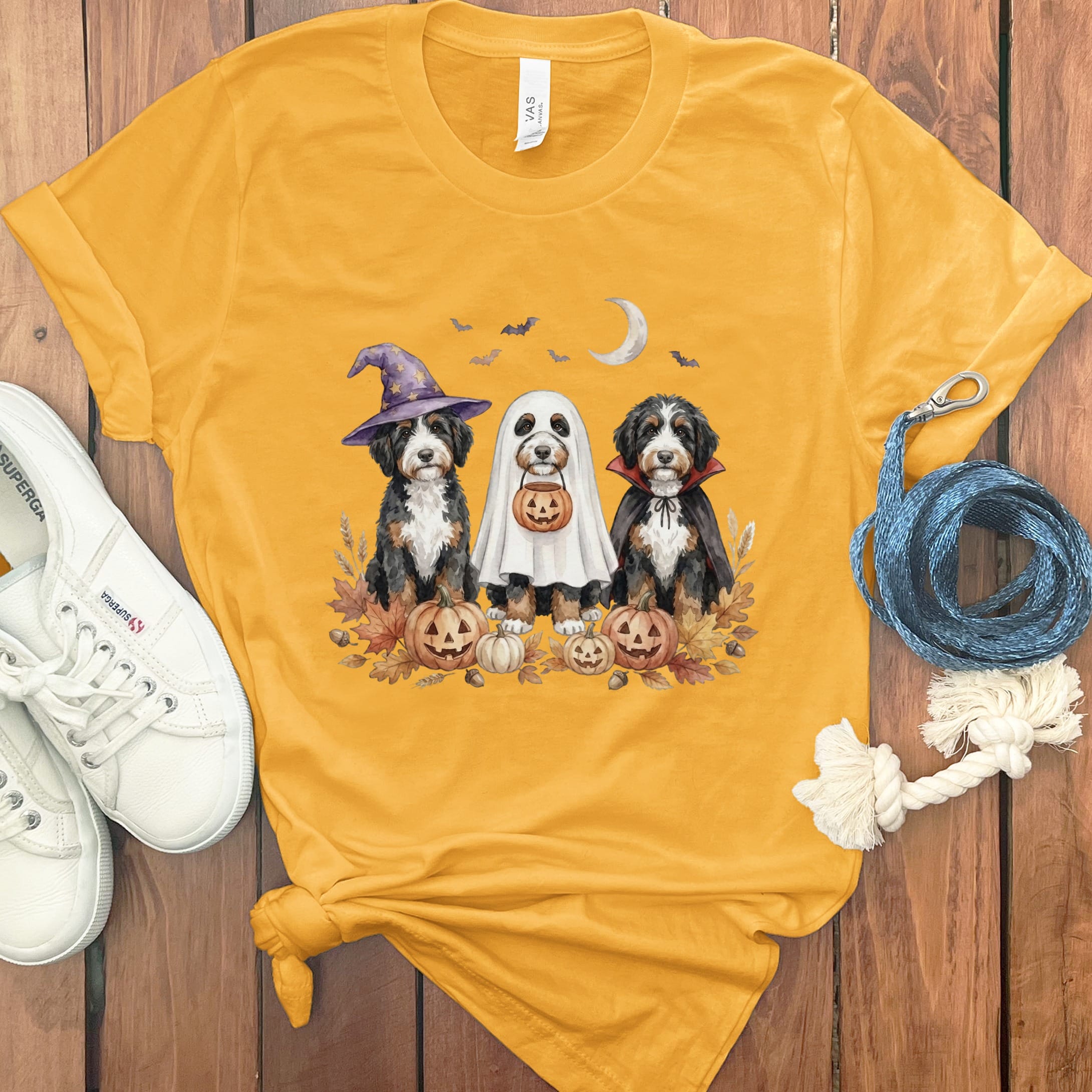 Bernedoodle Halloween Crew T-Shirt in Gold / S by Puppy Jo