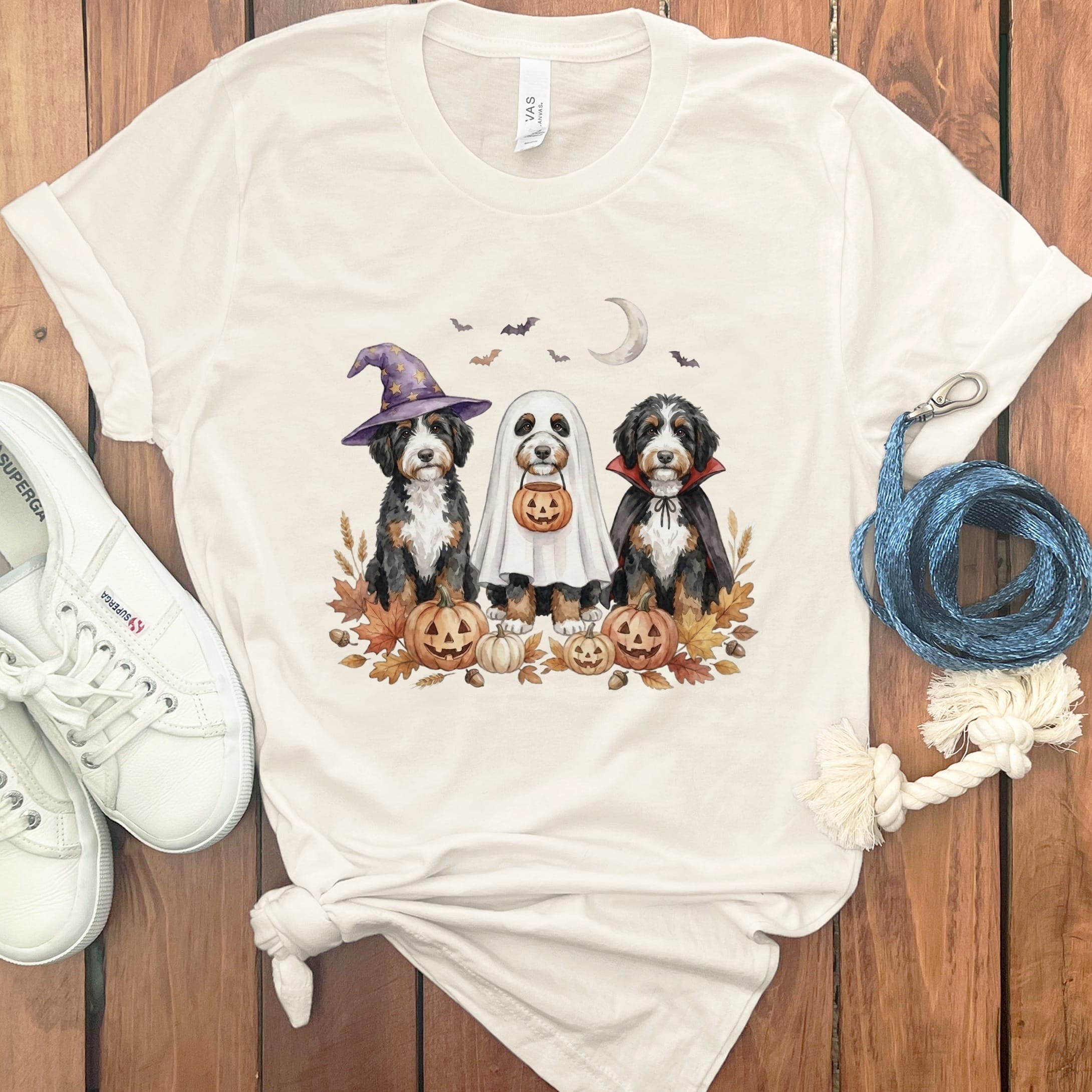 Bernedoodle Halloween Crew T-Shirt in Natural / S by Puppy Jo