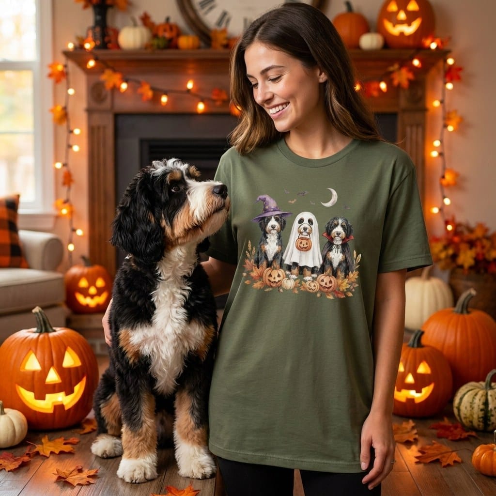 Bernedoodle Halloween Crew T-Shirt in by Puppy Jo
