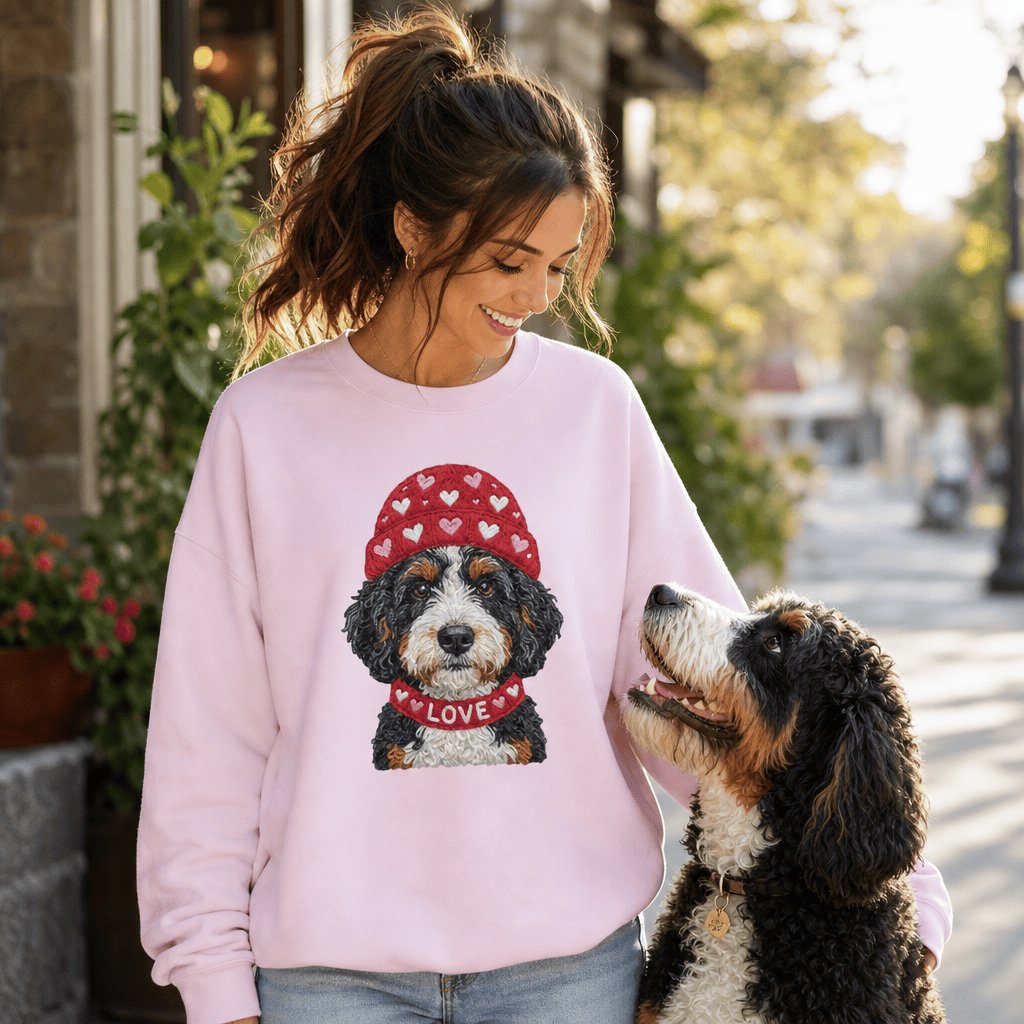 Bernedoodle Heart Cap Sweatshirt in by Puppy Jo