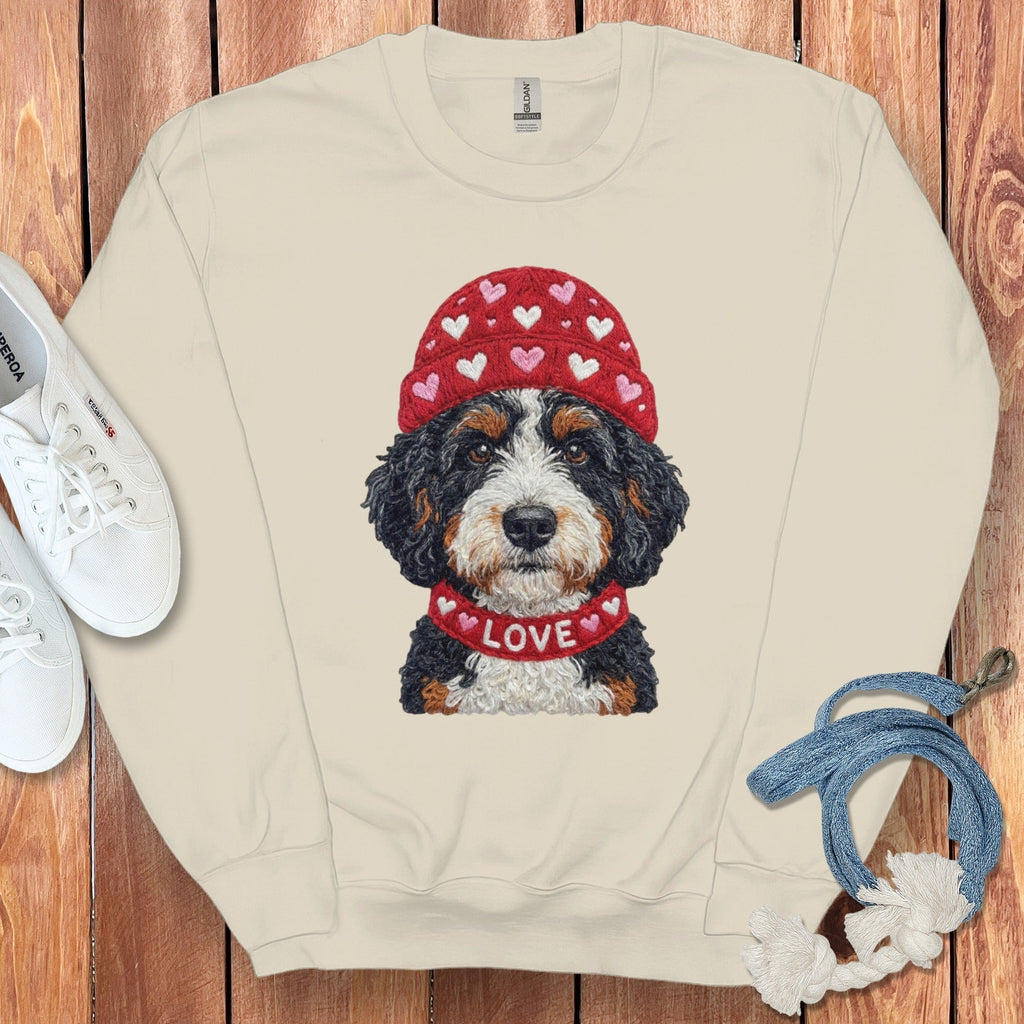 Bernedoodle Heart Cap Sweatshirt in Sand / S by Puppy Jo