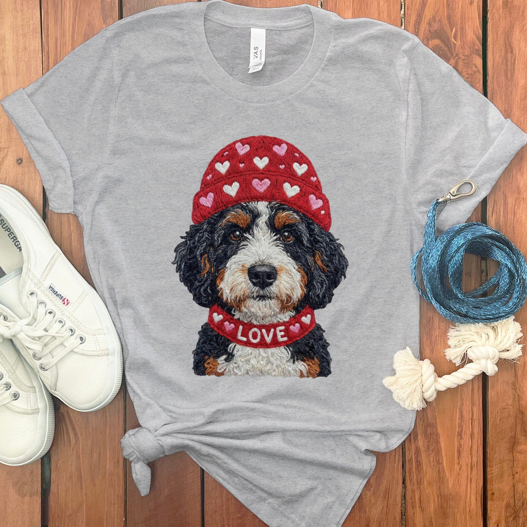 Bernedoodle Heart Cap T-Shirt in Athletic Heather / S by Puppy Jo