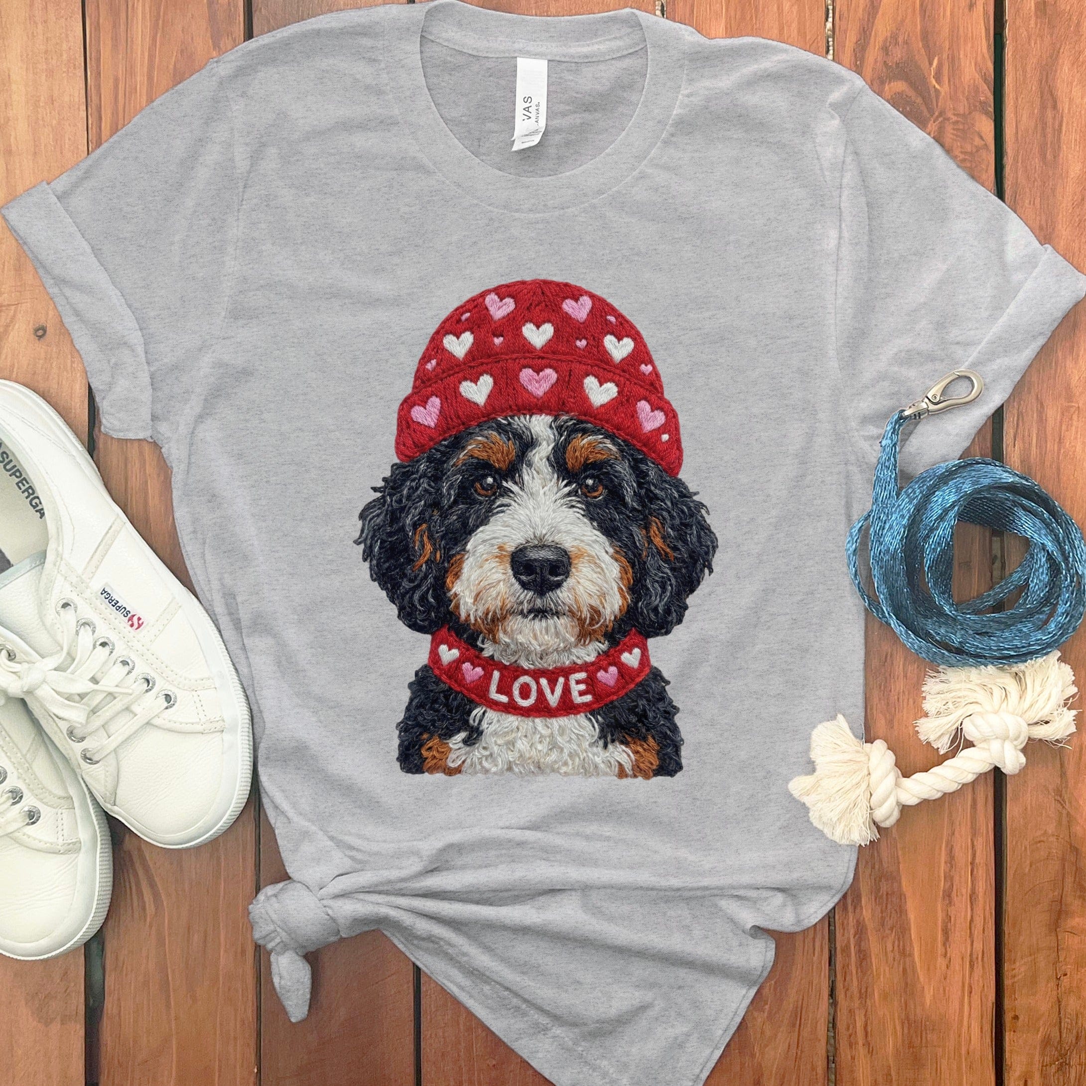 Bernedoodle Heart Cap T-Shirt in Athletic Heather / S by Puppy Jo