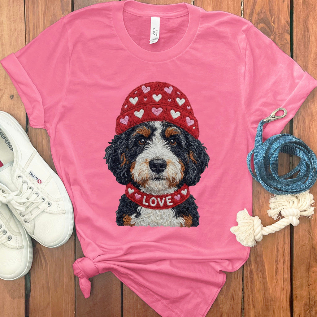 Bernedoodle Heart Cap T-Shirt in Charity Pink / S by Puppy Jo
