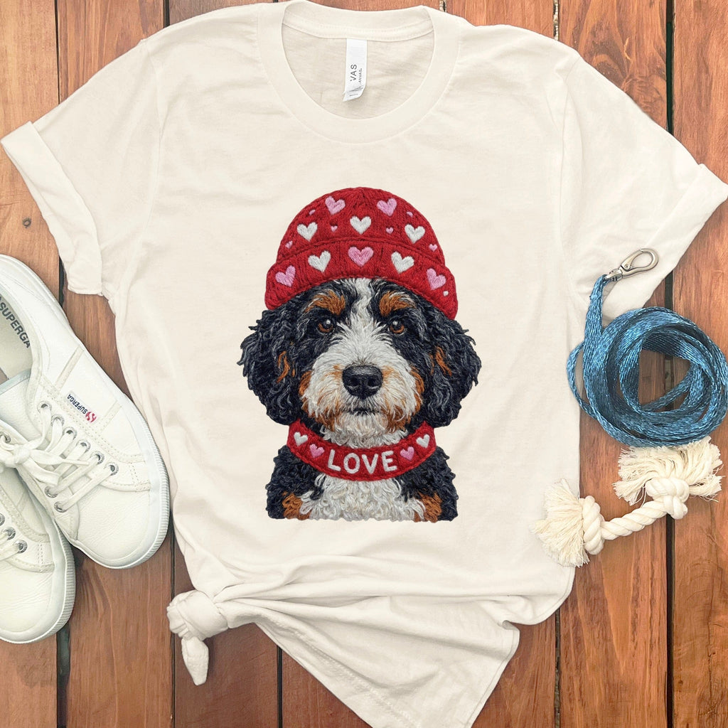 Bernedoodle Heart Cap T-Shirt in Natural / S by Puppy Jo