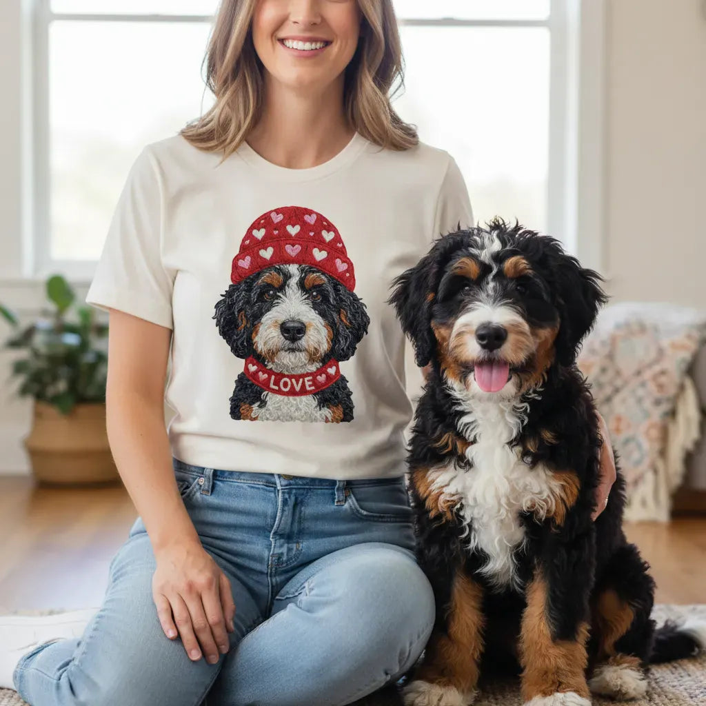Bernedoodle Heart Cap T-Shirt in by Puppy Jo