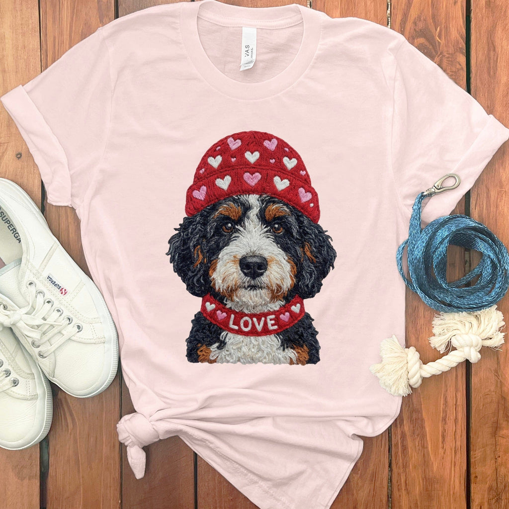 Bernedoodle Heart Cap T-Shirt in Soft Pink / S by Puppy Jo