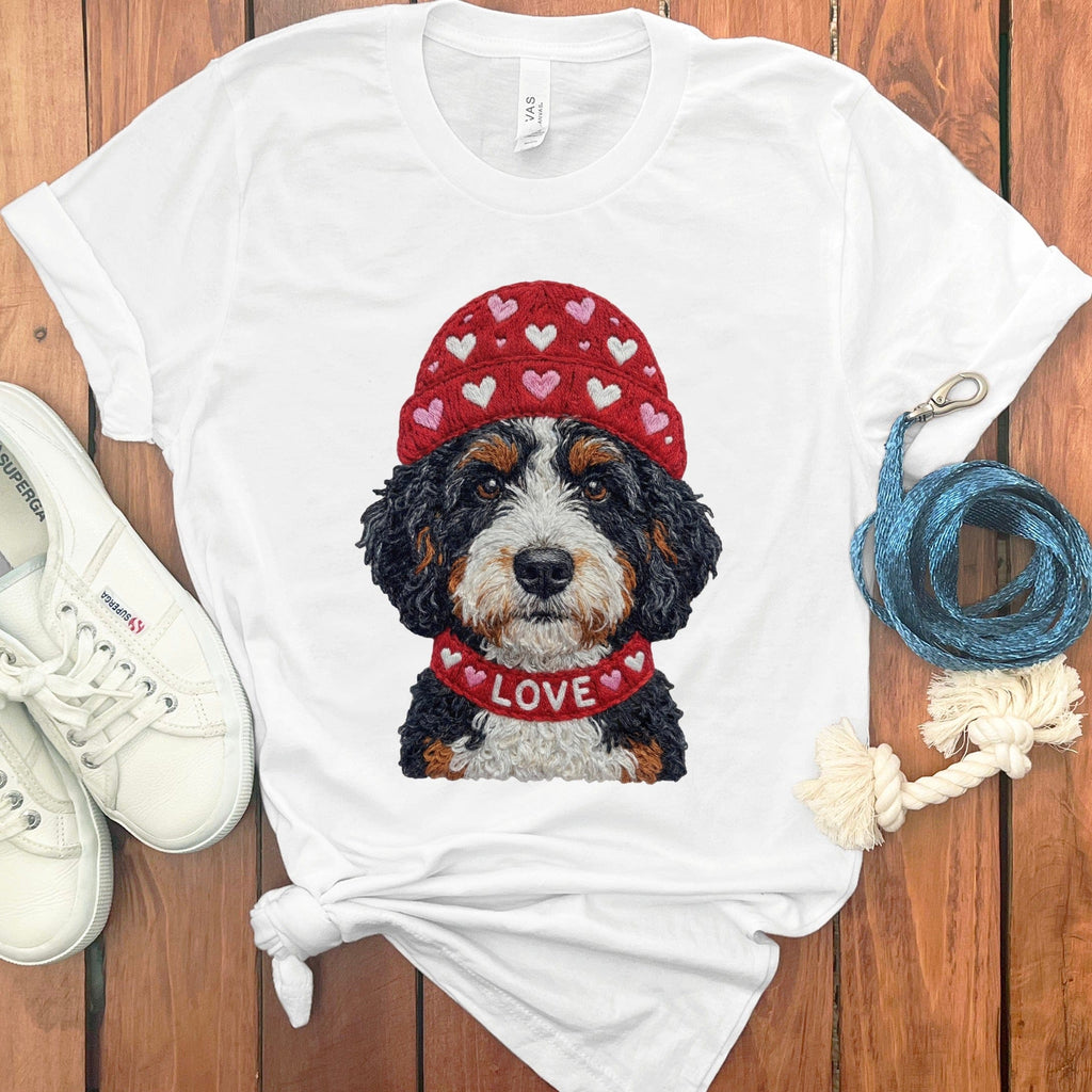 Bernedoodle Heart Cap T-Shirt in White / S by Puppy Jo