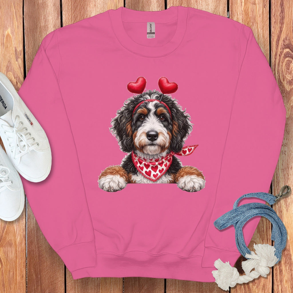 Bernedoodle Heart Ears Sweatshirt in Heliconia / S by Puppy Jo
