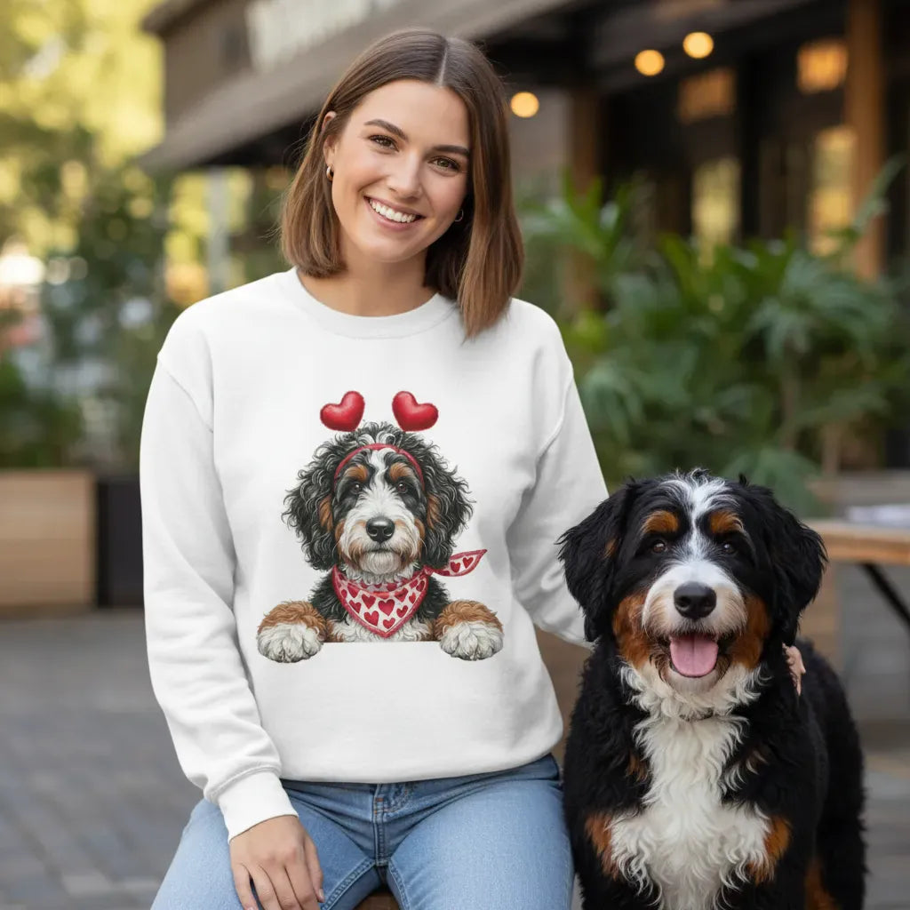 Bernedoodle Heart Ears Sweatshirt in by Puppy Jo
