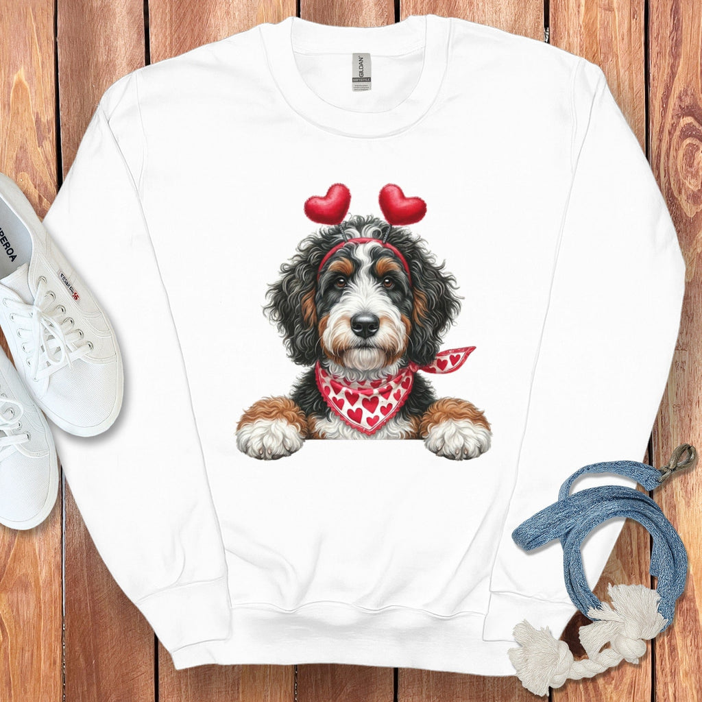 Bernedoodle Heart Ears Sweatshirt in White / S by Puppy Jo