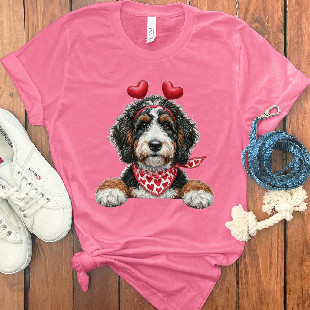 Bernedoodle Heart Ears T-Shirt in Charity Pink / S by Puppy Jo
