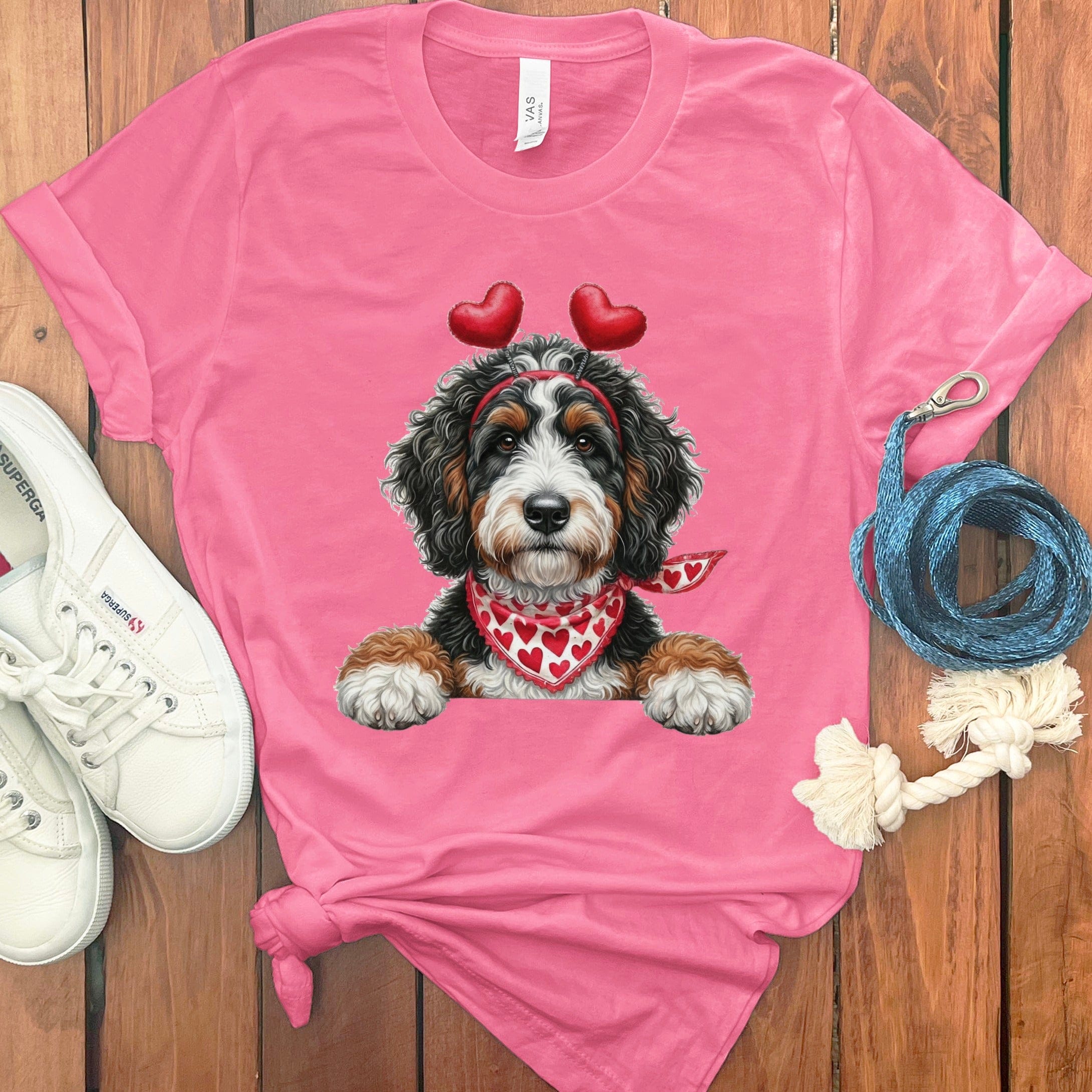 Bernedoodle Heart Ears T-Shirt in Charity Pink / S by Puppy Jo