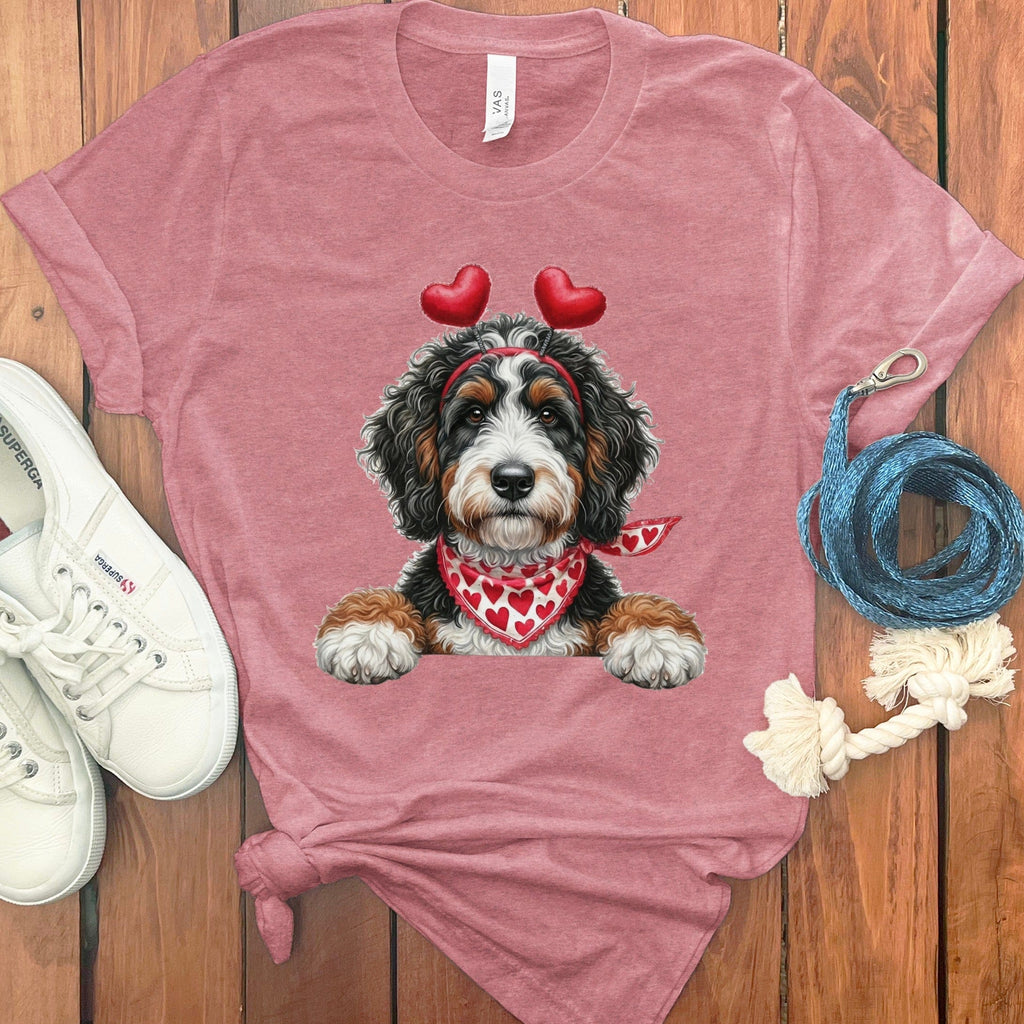 Bernedoodle Heart Ears T-Shirt in Heather Mauve / S by Puppy Jo