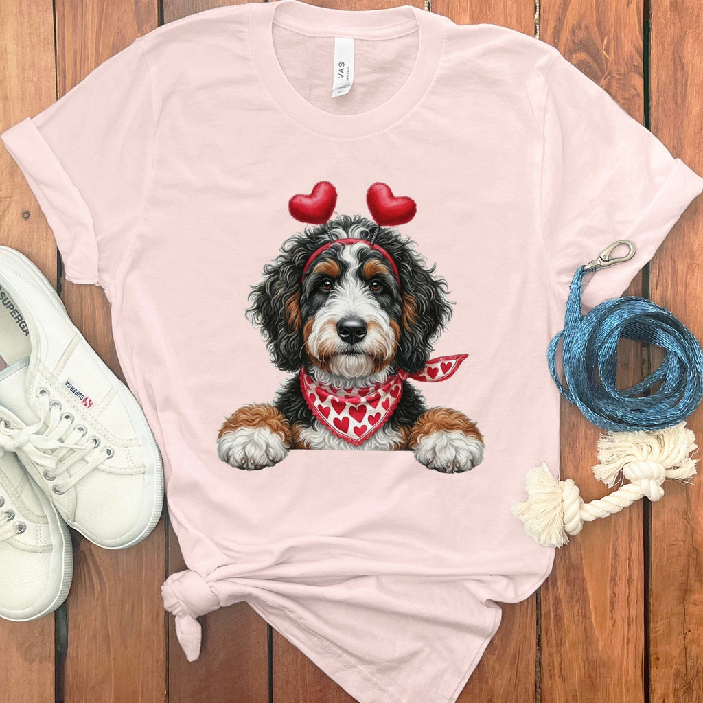 Bernedoodle Heart Ears T-Shirt in Soft Pink / S by Puppy Jo