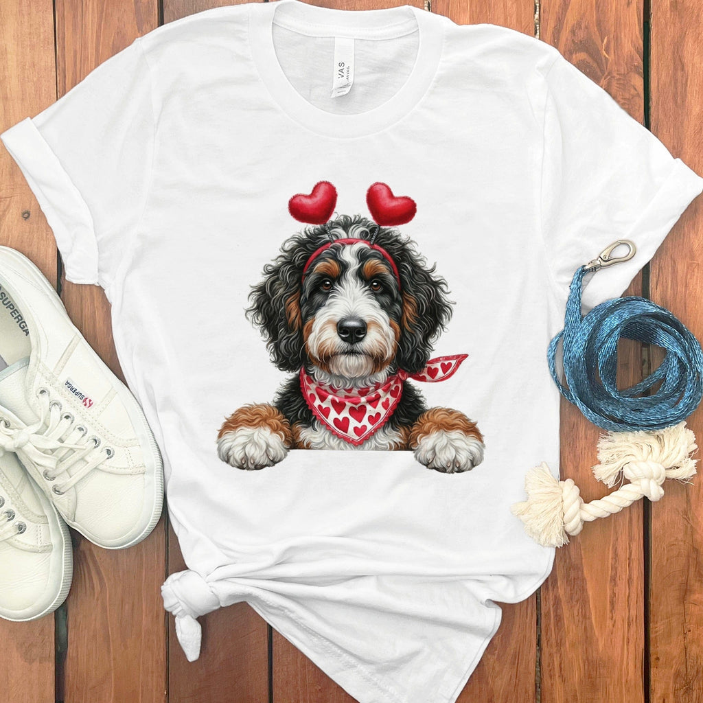 Bernedoodle Heart Ears T-Shirt in White / S by Puppy Jo