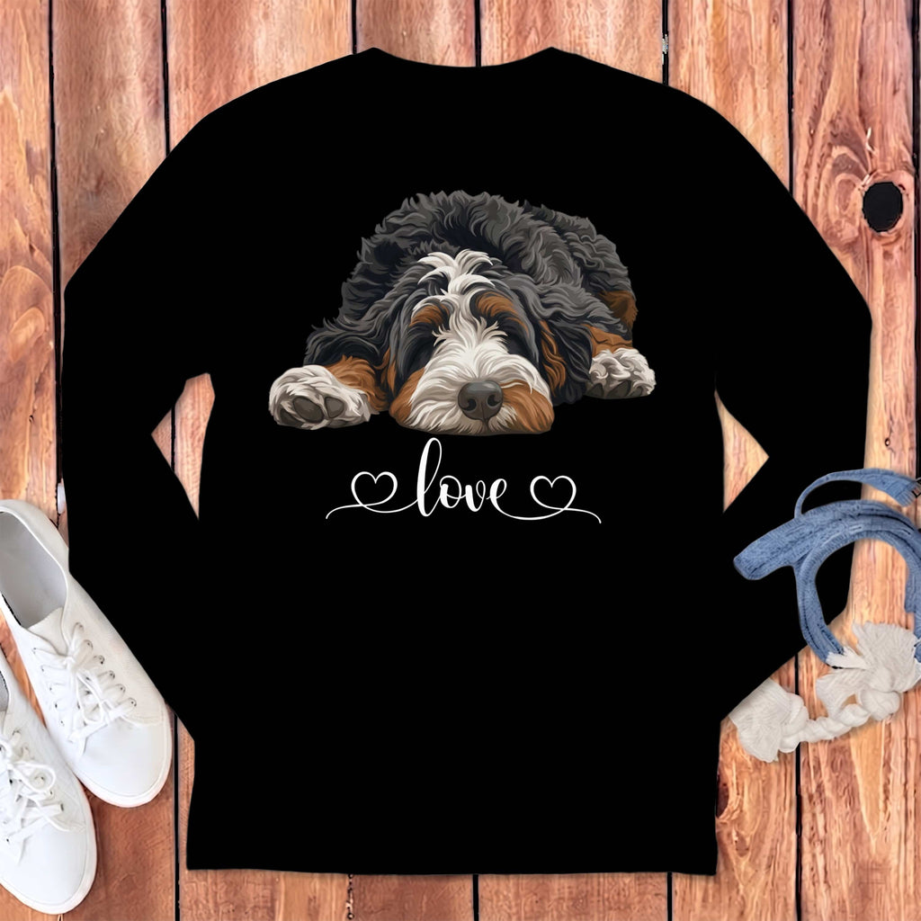 Bernedoodle Heart Long Sleeve T-Shirt in Black / S by Puppy Jo