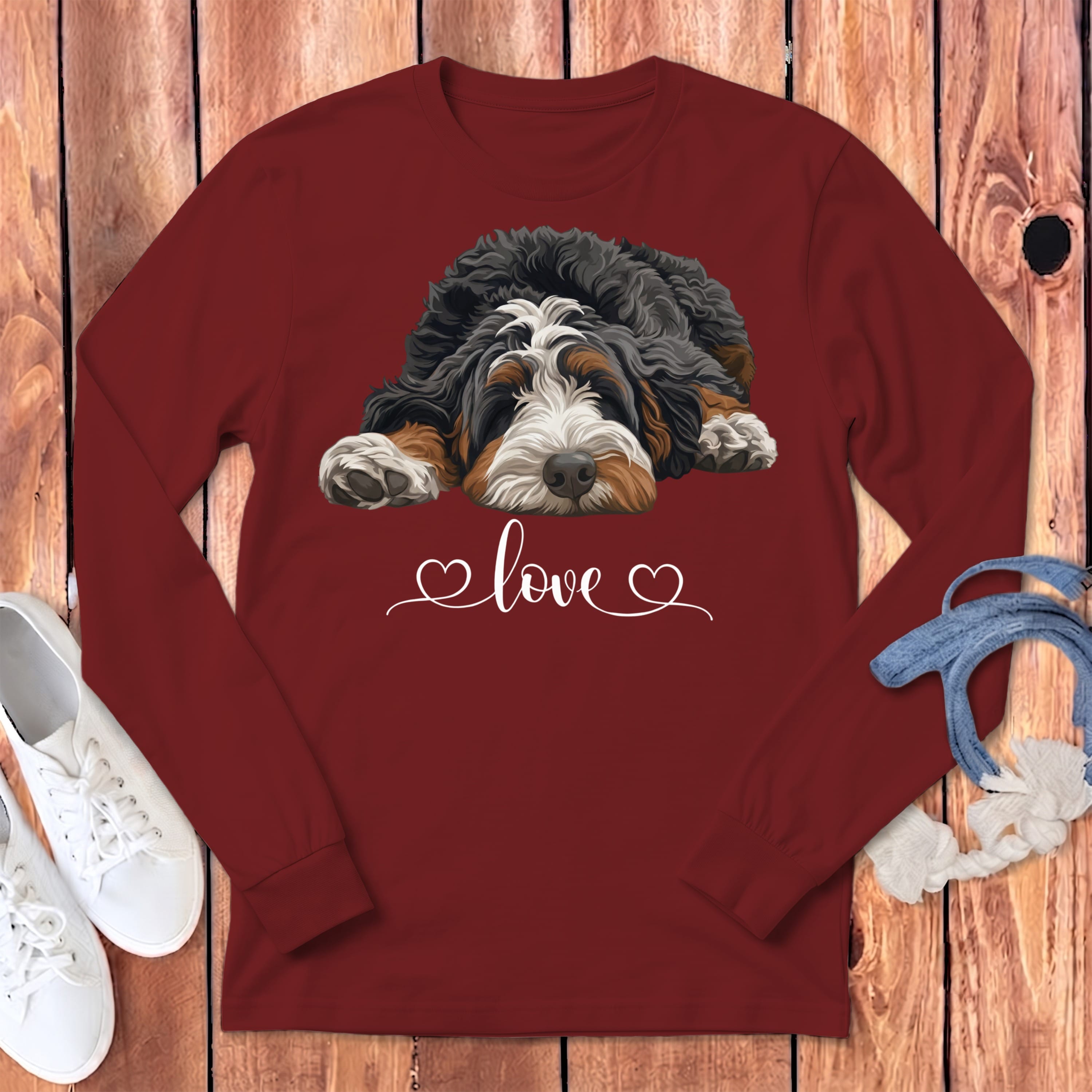 Bernedoodle Heart Long Sleeve T-Shirt in Cardinal / S by Puppy Jo