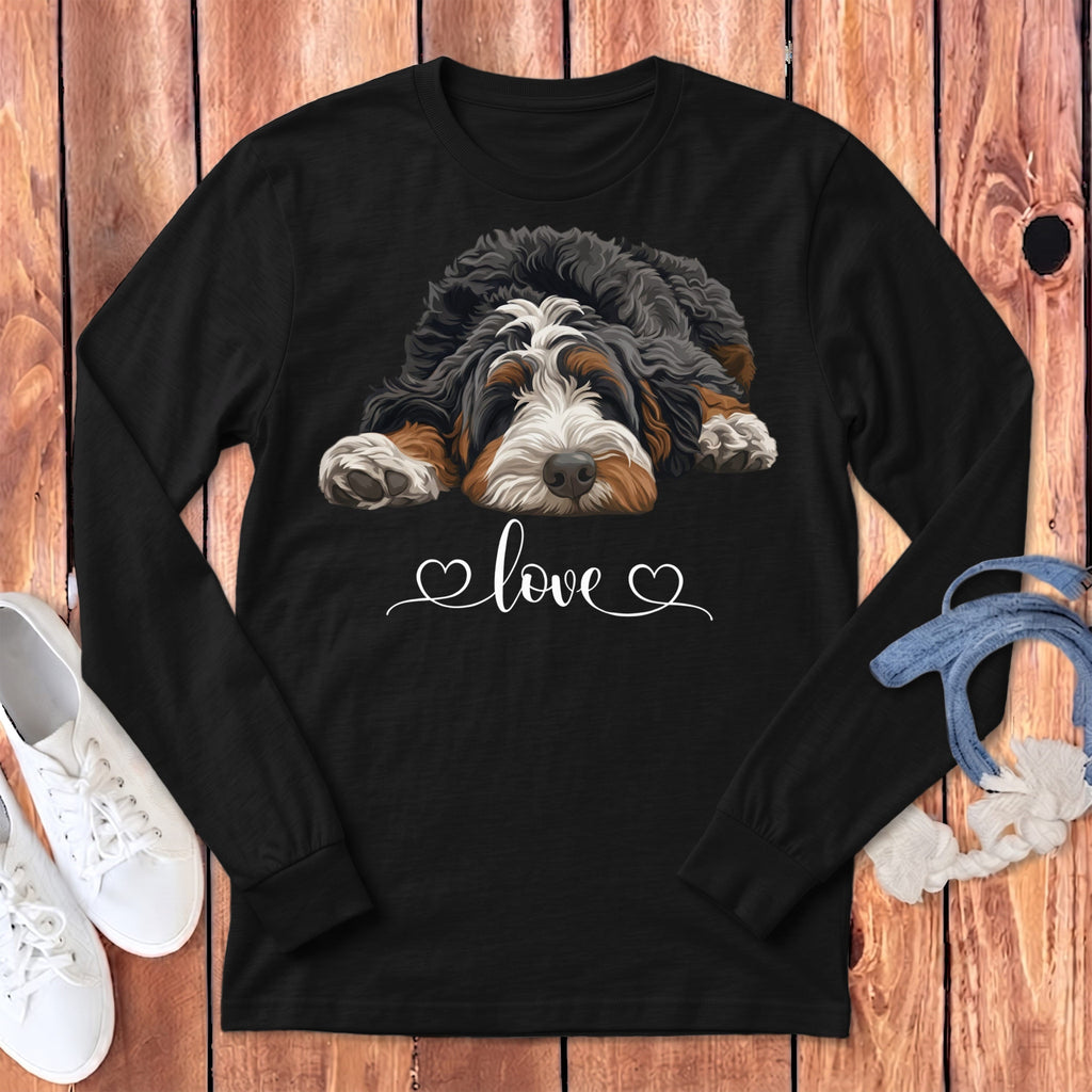 Bernedoodle Heart Long Sleeve T-Shirt in Dark Grey Heather / S by Puppy Jo