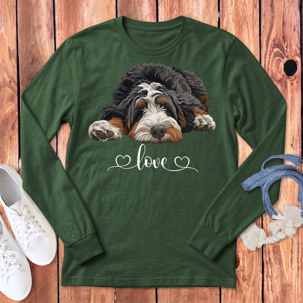 Bernedoodle Heart Long Sleeve T-Shirt in Heather Forest / S by Puppy Jo