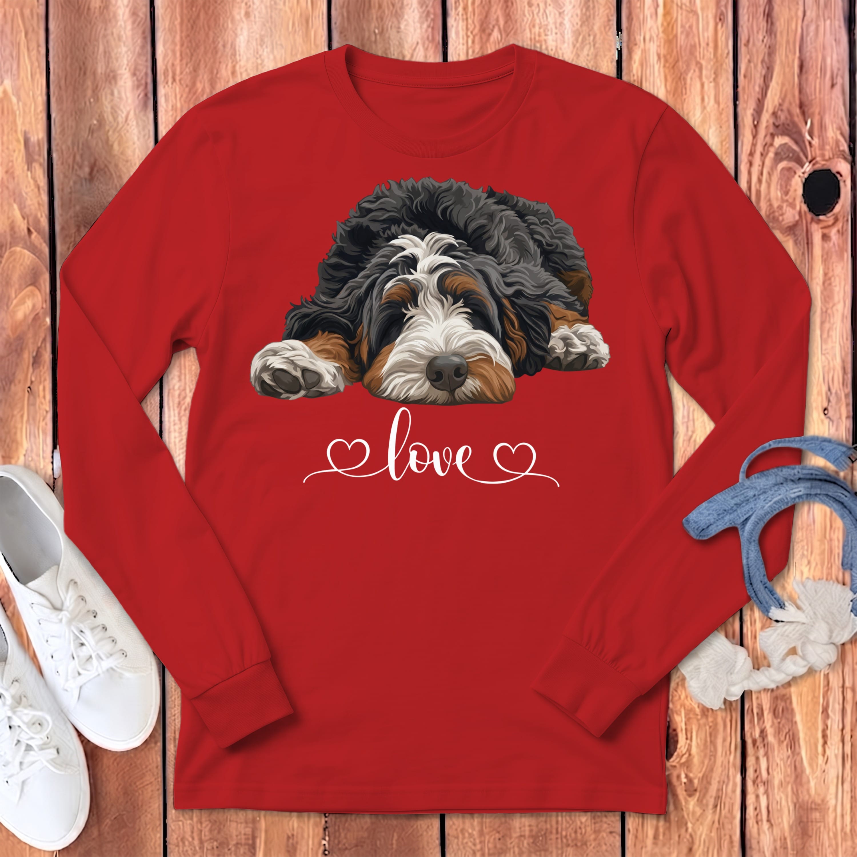 Bernedoodle Heart Long Sleeve T-Shirt in Red / S by Puppy Jo