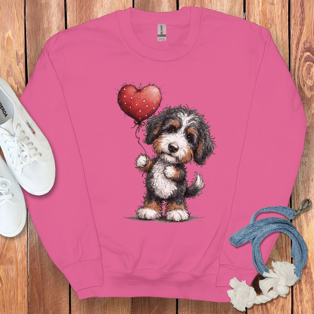Bernedoodle Heart Sweatshirt in Heliconia / S by Puppy Jo
