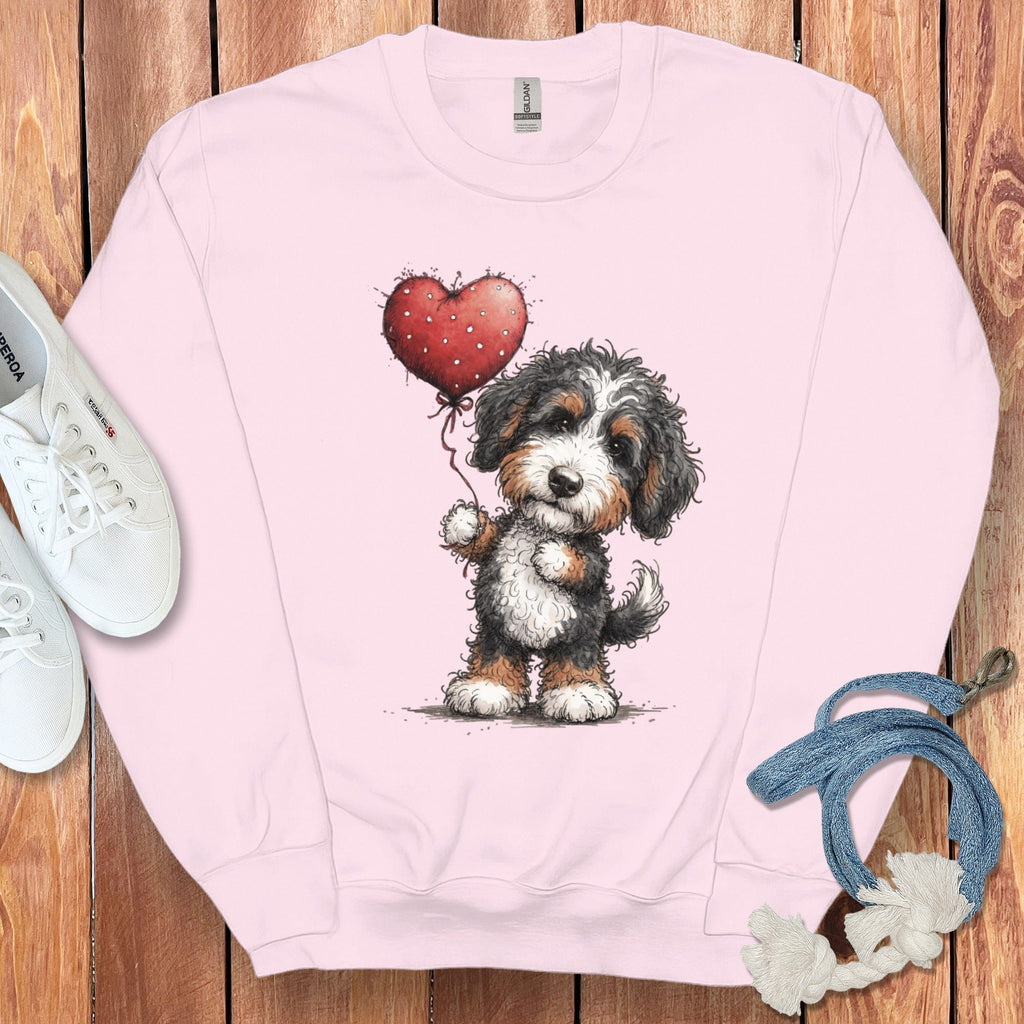 Bernedoodle Heart Sweatshirt in Light Pink / S by Puppy Jo